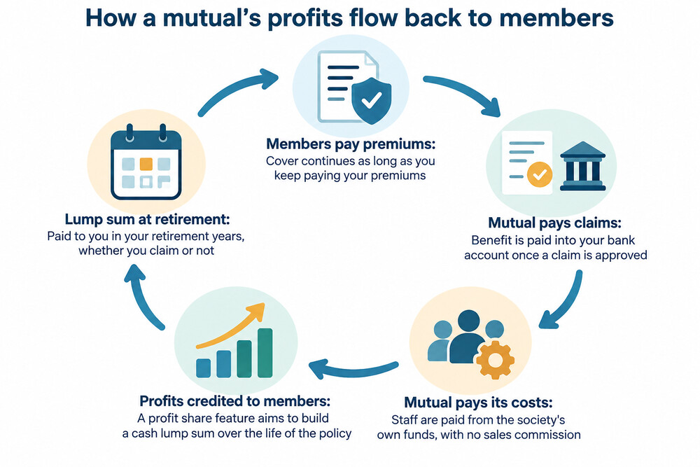 An illustration of how a mutual's profits flow back to members as a profit share