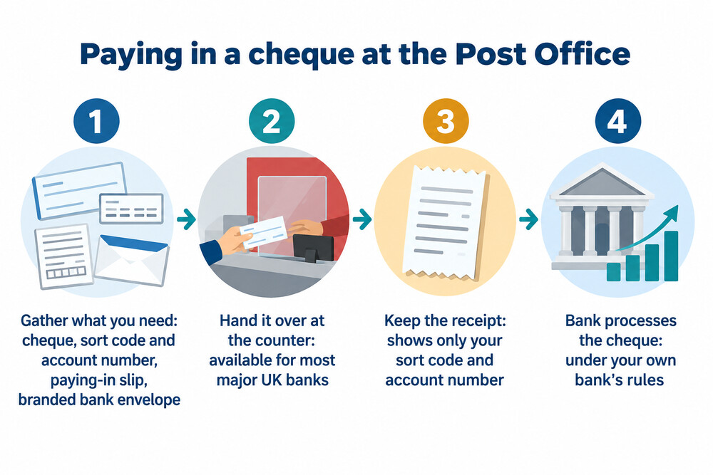 How a cheque is paid in at a Post Office counter