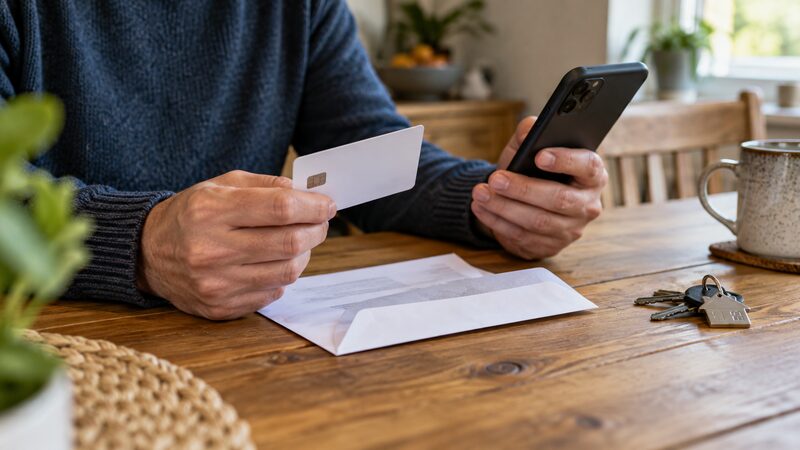 A QIB debit card being activated by text message