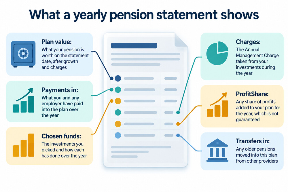 An example of Royal London's redesigned yearly pension statement showing how savings are performing