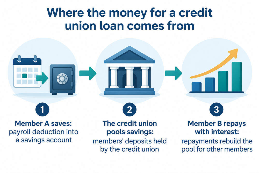 How a credit union loan is funded from members' savings