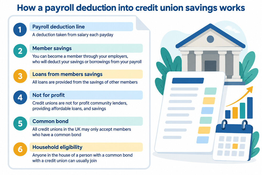 A payslip showing a payroll deduction line for credit union savings