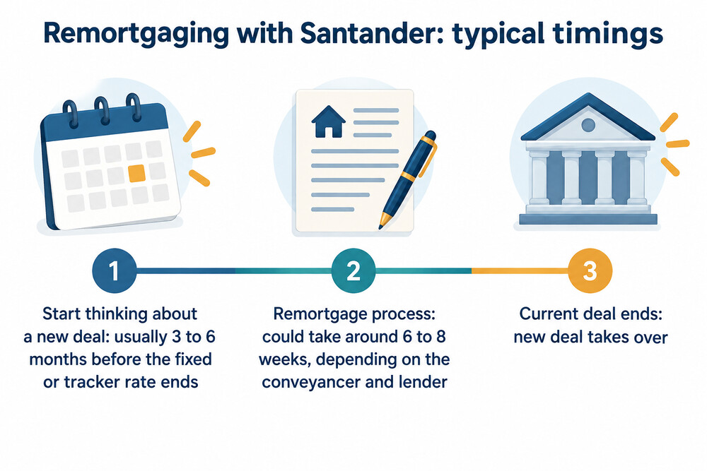 Timeline showing when to start looking at a new deal and how long a remortgage can take