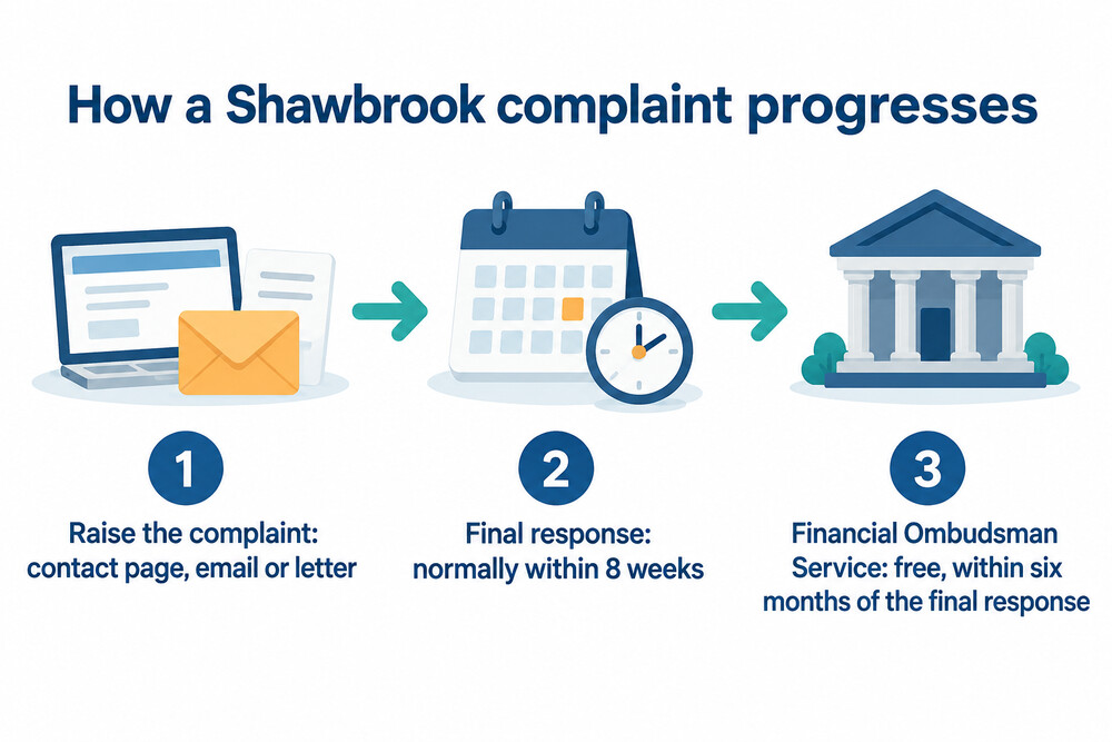 The steps of a Shawbrook complaint, from first contact to the ombudsman