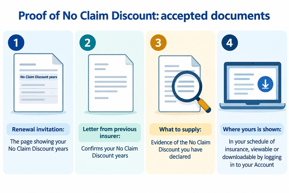 A renewal invitation letter from a car insurer showing the number of years of No Claim Discount