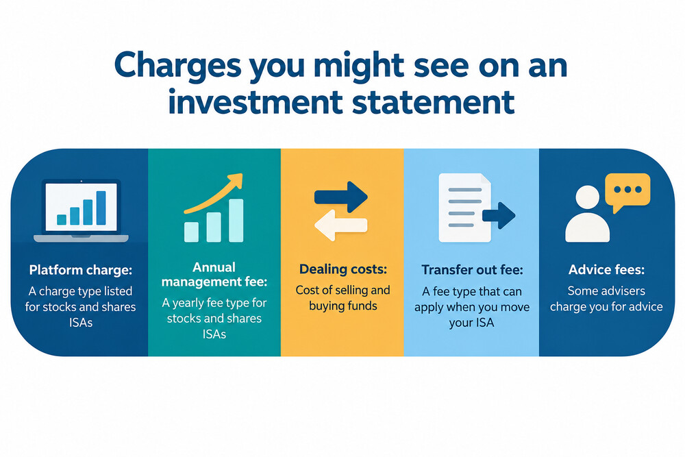 A handwritten complaint letter about investment charges, with a pen and account statements