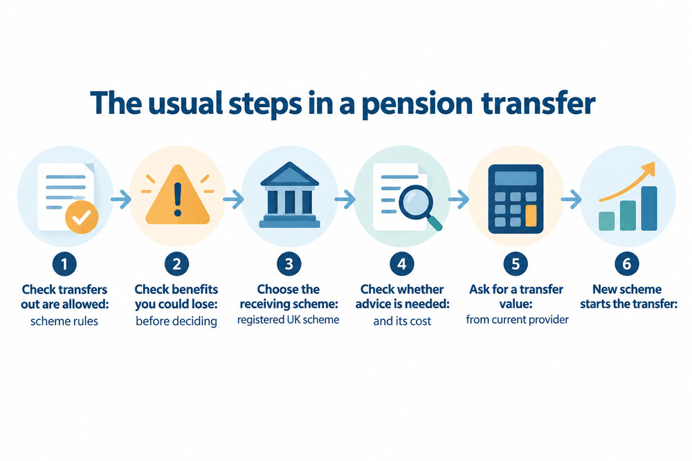 The six usual steps in moving a pension to a new scheme