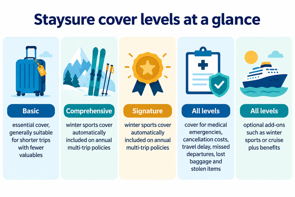 A table comparing the three Staysure cover levels side by side