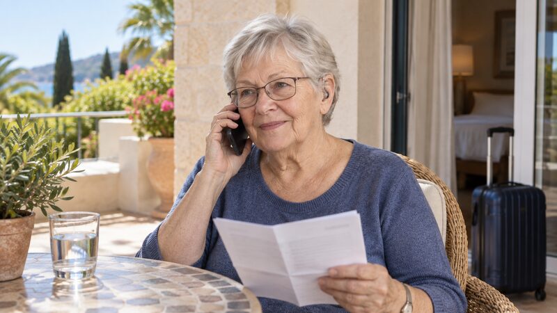 A traveller calling an insurance emergency helpline from abroad