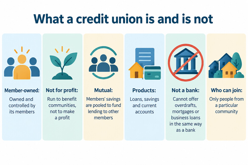 A simple map showing the six local authority areas that make up the credit union's membership area