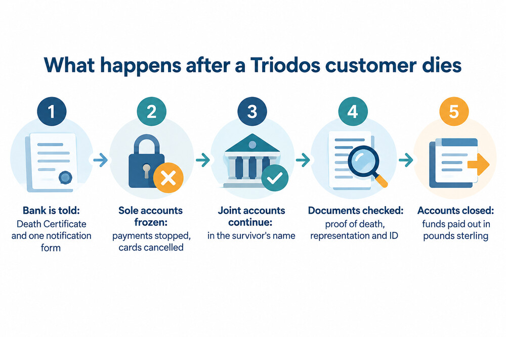 How a bereavement is handled at Triodos, from notification to accounts being paid out
