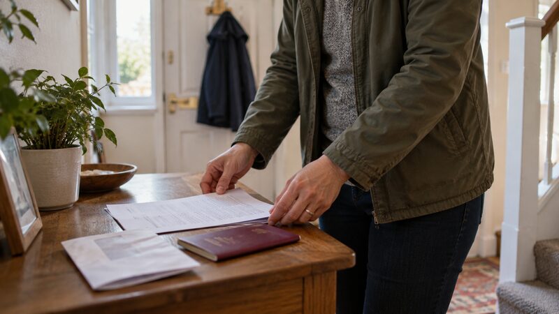 A membership form and identity documents laid out on a table