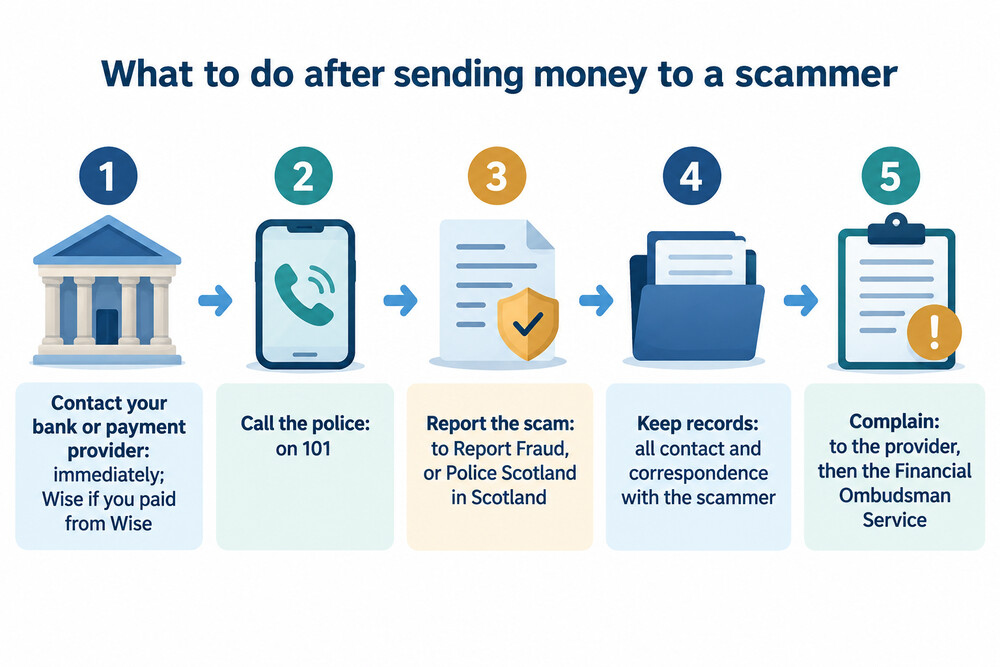 How to respond after a scam payment, in order