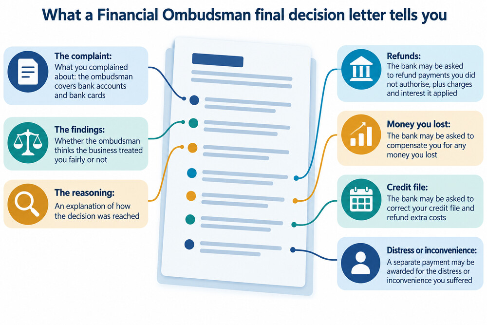 An example of the final decision letter the ombudsman sends when a case is decided