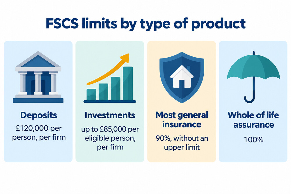 A comparison of FSCS limits for deposits, investments and general insurance