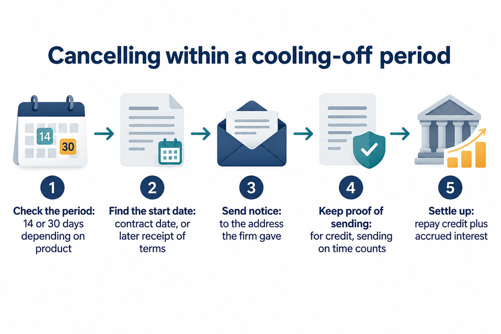The steps in cancelling a financial product during a cooling-off period