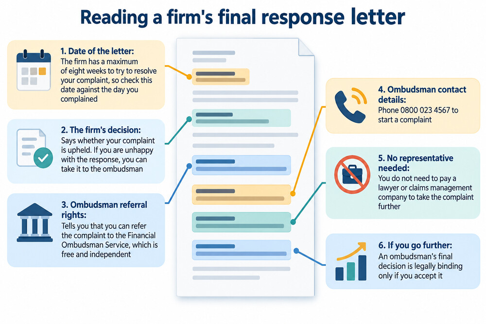 An example of a final response letter from a bank, with the six-month deadline highlighted