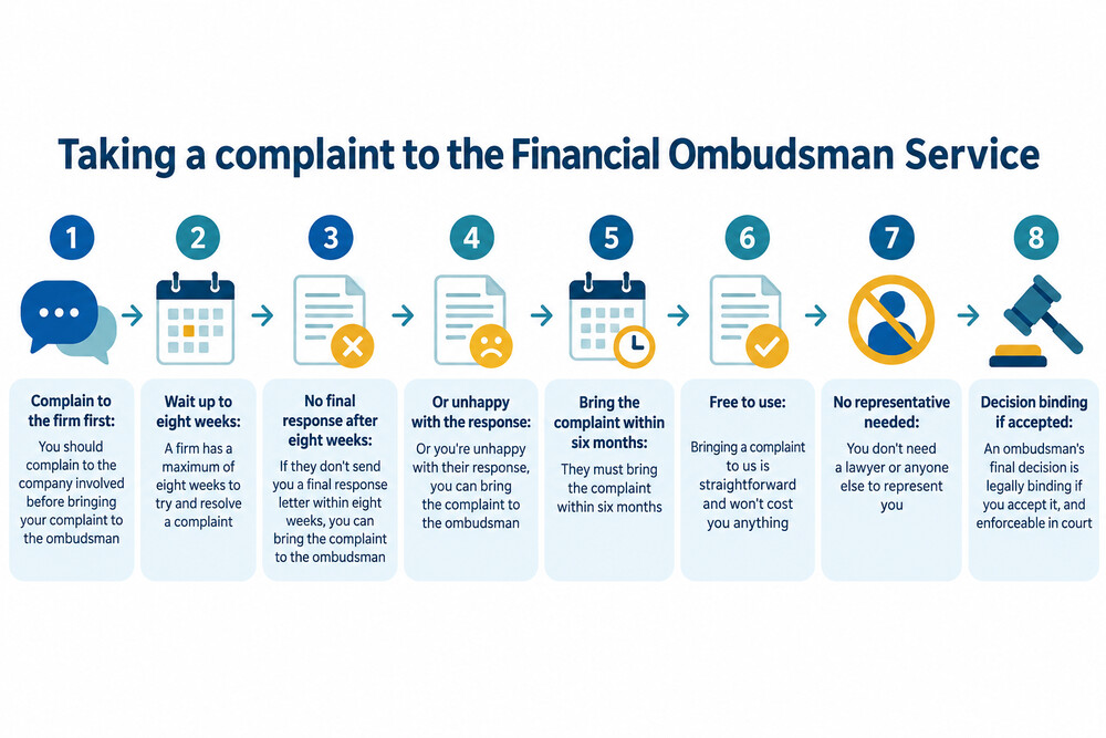 A screenshot-style image of the Financial Ombudsman Service online complaint form