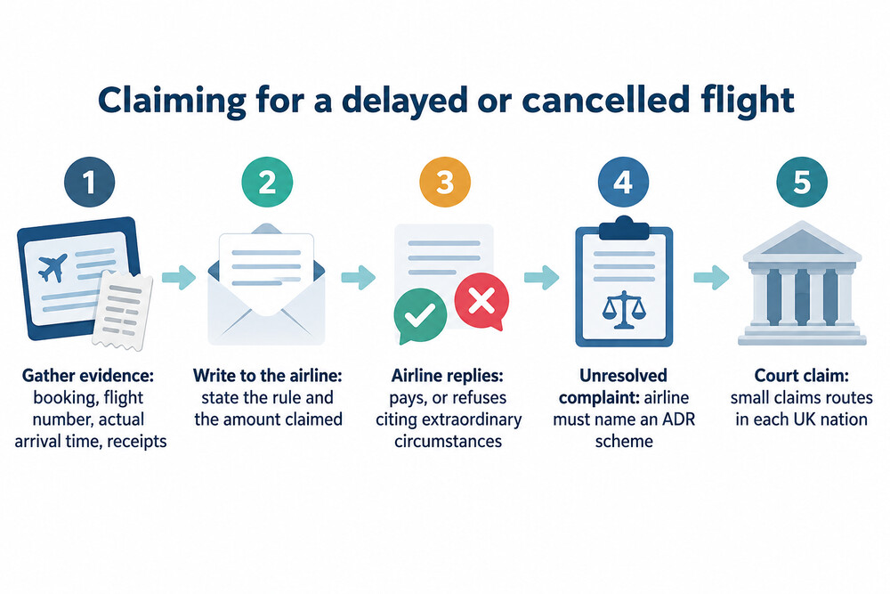How a flight delay or cancellation claim moves from the airline to independent resolution