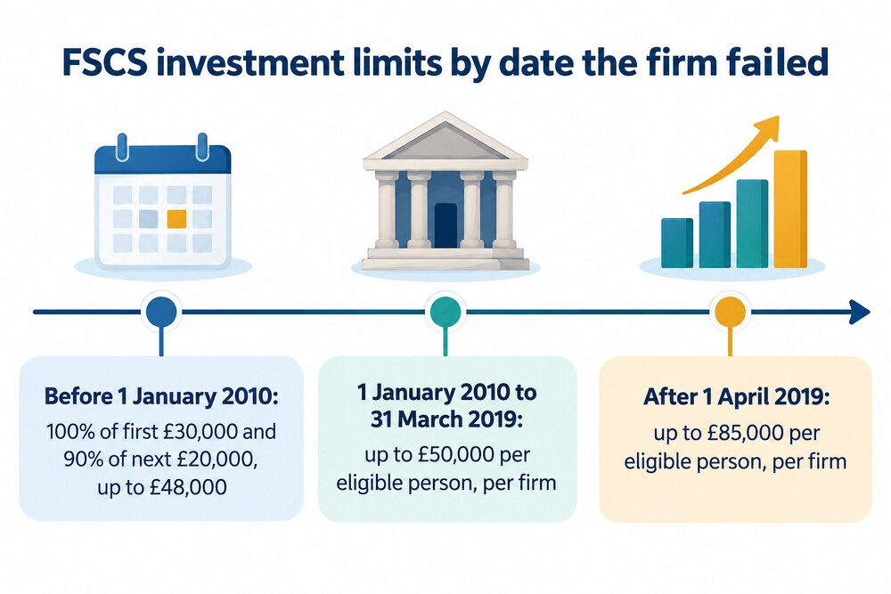 A diagram showing how the investment limit has changed by date of the firm's failure