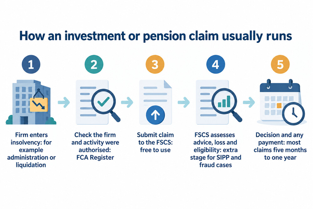 The steps from a firm failing to FSCS compensation being paid