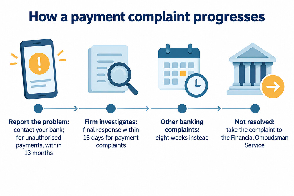 The route a payment complaint takes from the bank to the ombudsman