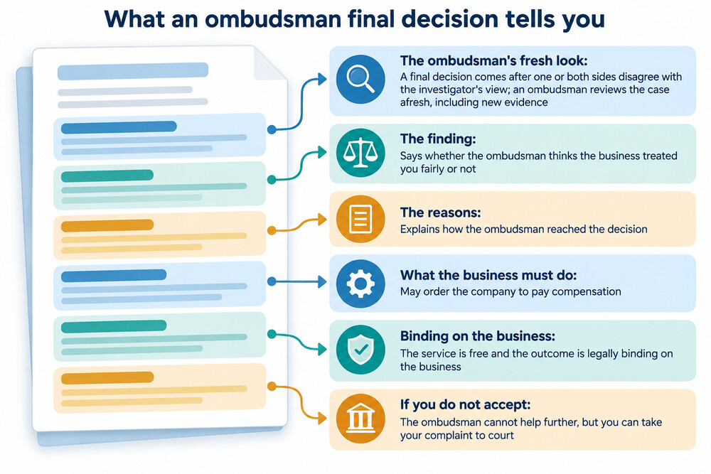 An example of the final decision letter the ombudsman sends when a case ends
