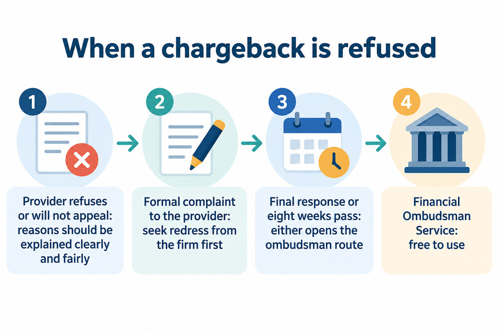 The steps from a refused chargeback to the Financial Ombudsman Service