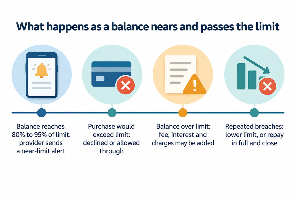 Timeline of a balance approaching and exceeding a credit limit