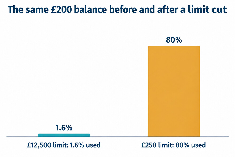 Bar chart of credit utilisation before and after a limit cut