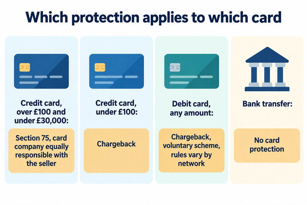 A diagram showing which protection applies to which card and at what purchase value