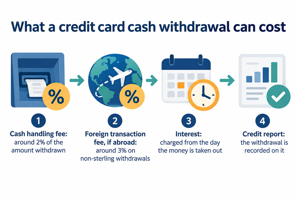 How the cost of a credit card cash withdrawal builds up