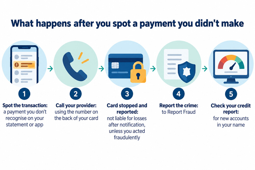 The order of steps after spotting card fraud