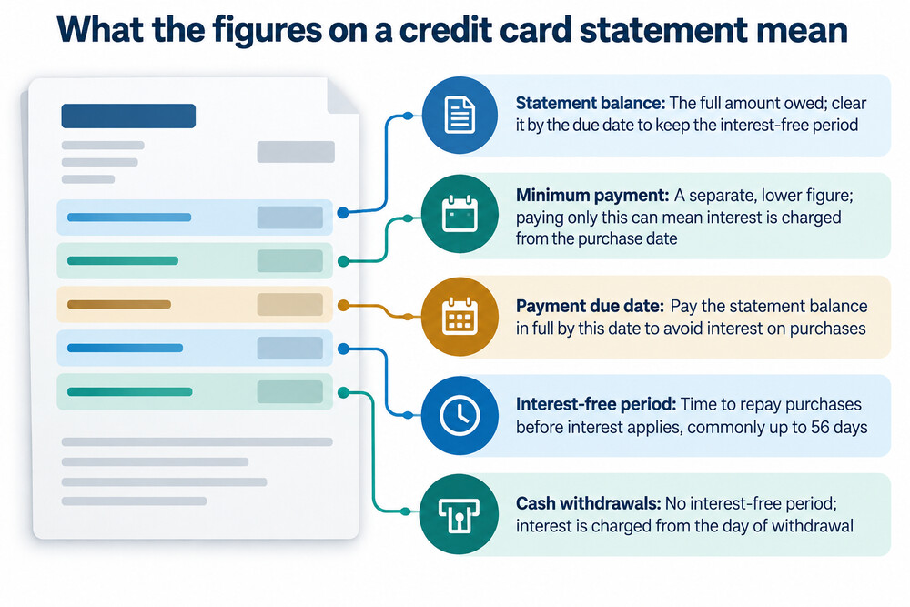 A statement extract showing the statement balance, the minimum payment and the payment due date