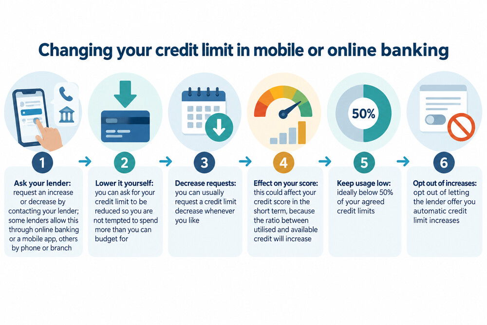 A mobile banking screen showing an option to change a credit limit