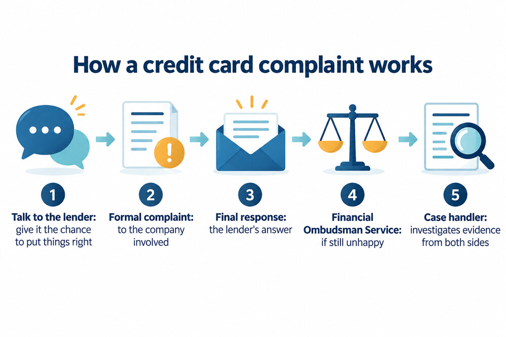 The steps of a credit card complaint, from the lender to the Financial Ombudsman Service