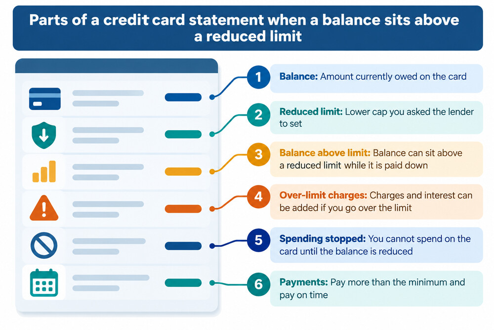 A credit card statement showing a balance above the limit