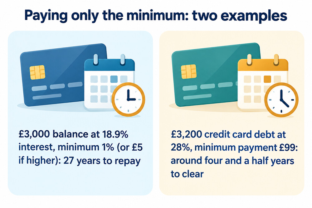 How long paying only the minimum takes in two published examples