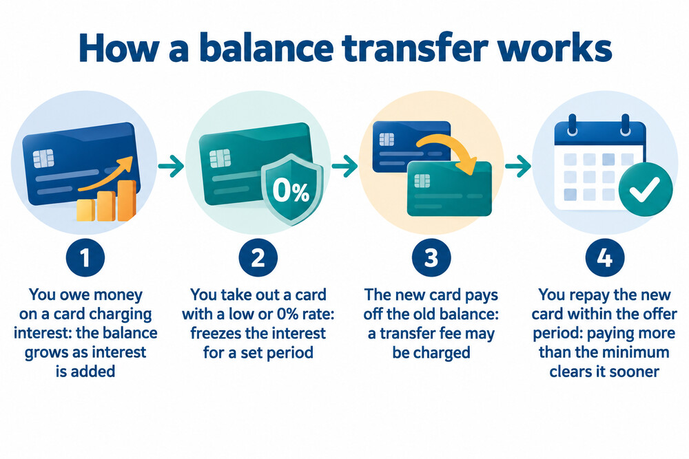 How a balance transfer moves debt from one card to another
