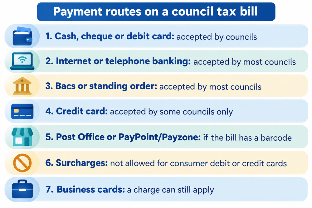 A council tax bill showing the payment methods printed on the back