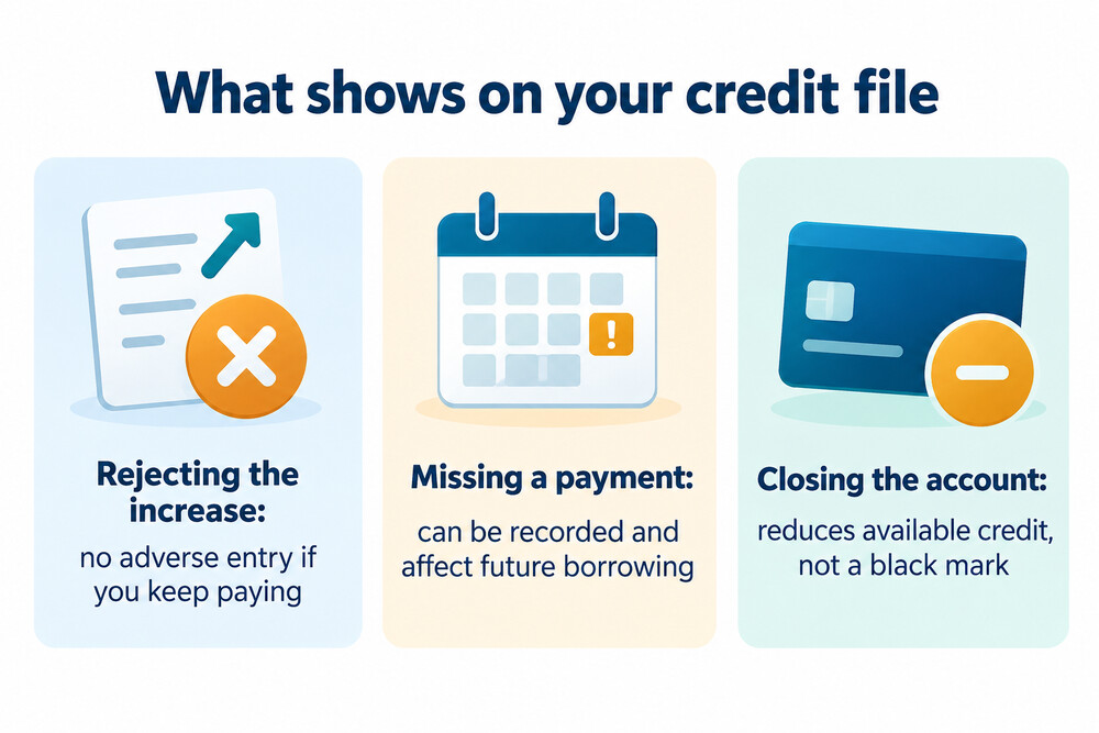 How a rejected rate rise and a missed payment show differently on a credit file