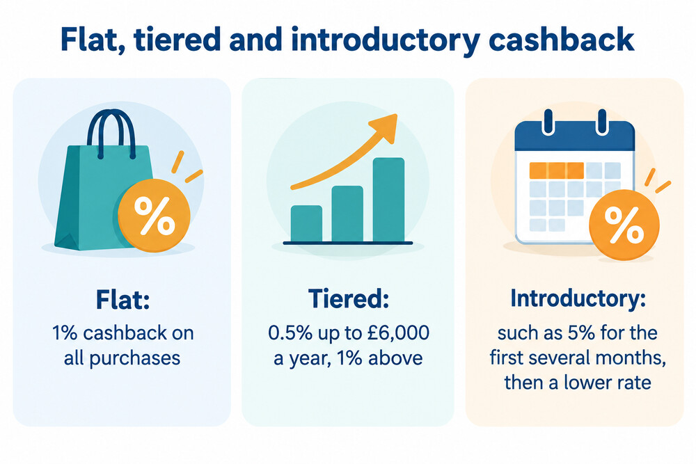Three ways cashback is worked out, side by side