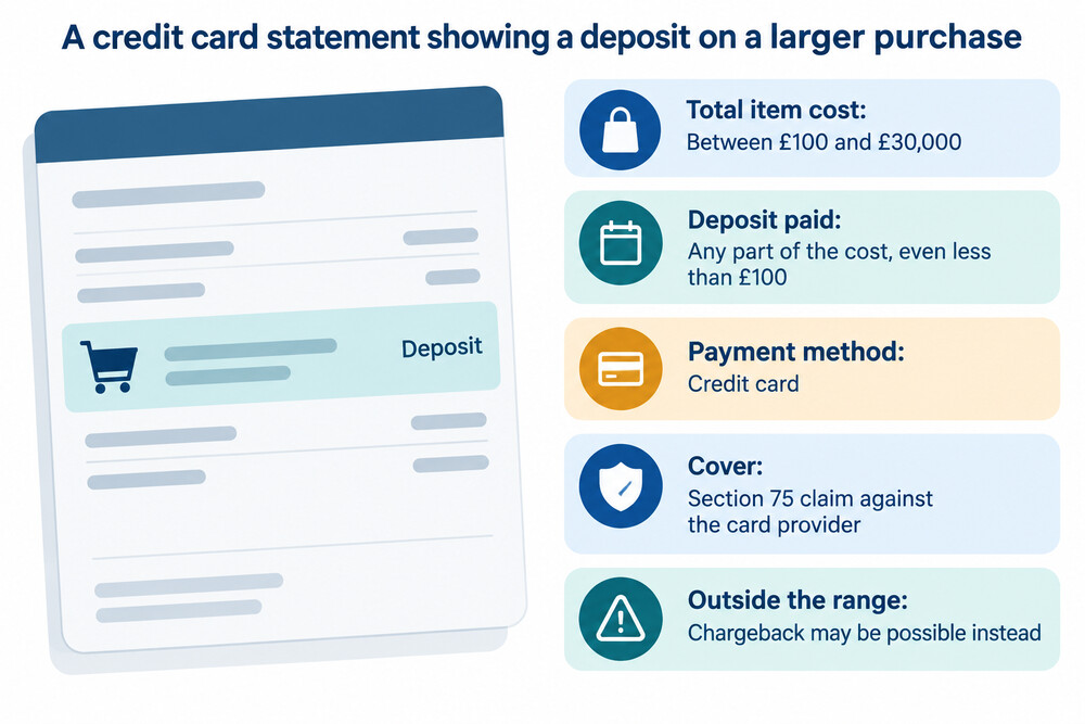 A credit card statement showing a deposit payment on a larger purchase