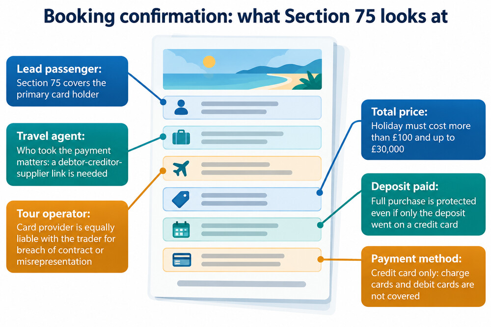 A holiday booking confirmation showing the price paid and the card used
