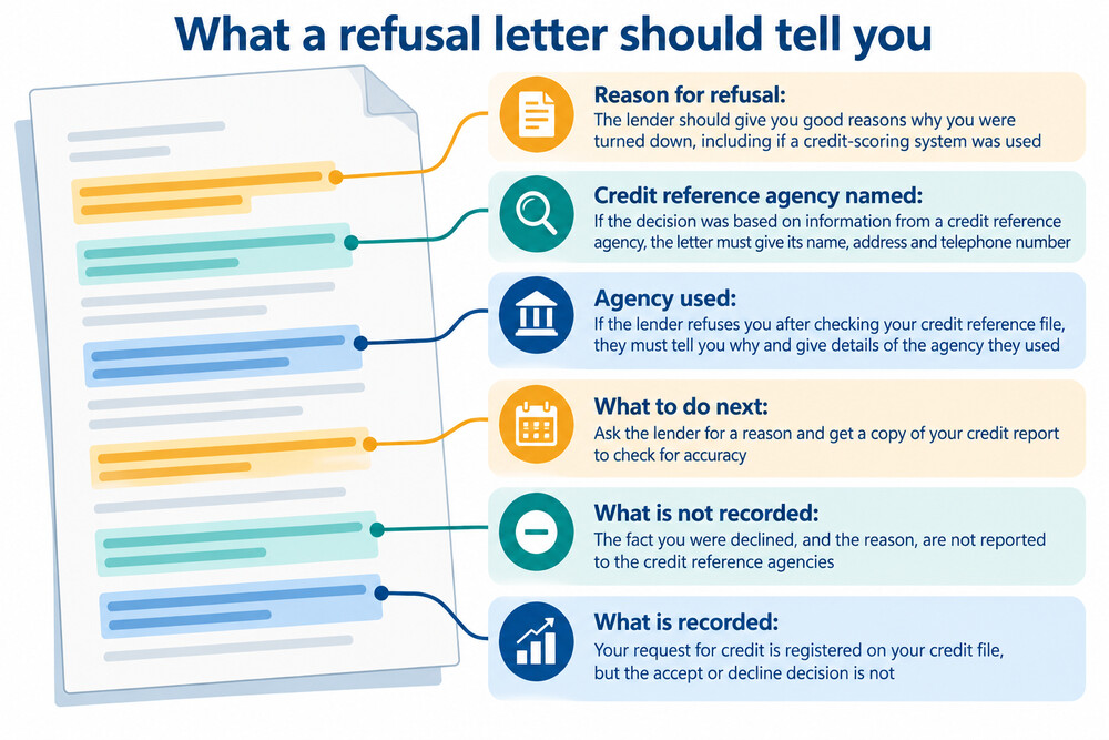A refusal letter from a lender setting out the reason and naming the credit reference agency used