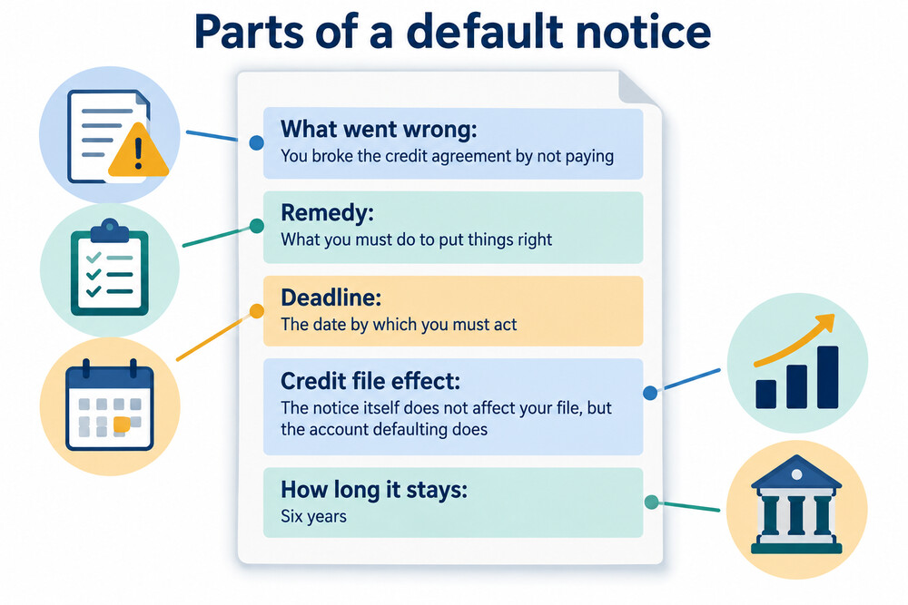 A sample default notice letter showing the breach, the remedy and the deadline