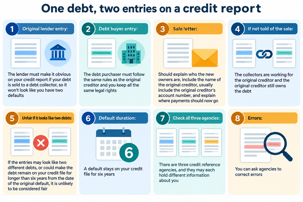 A credit report showing the same debt listed under two different company names