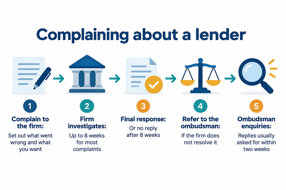 A flow showing a complaint going to the firm first and then to the ombudsman