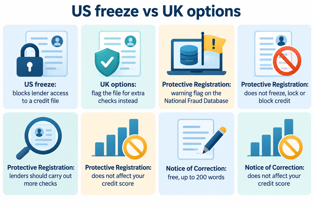 A comparison of what a US credit freeze does and what UK options do