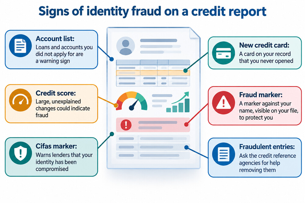 A credit report page with an unfamiliar account entry highlighted, showing the account name, date opened and status